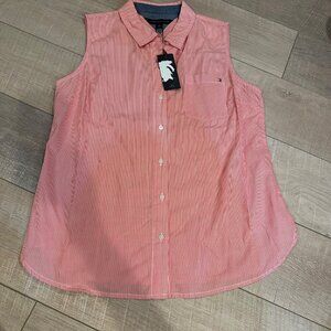 Tommy Hilfiger Womens Sleeveless Pink Button-Down Shirt M RED PLAID